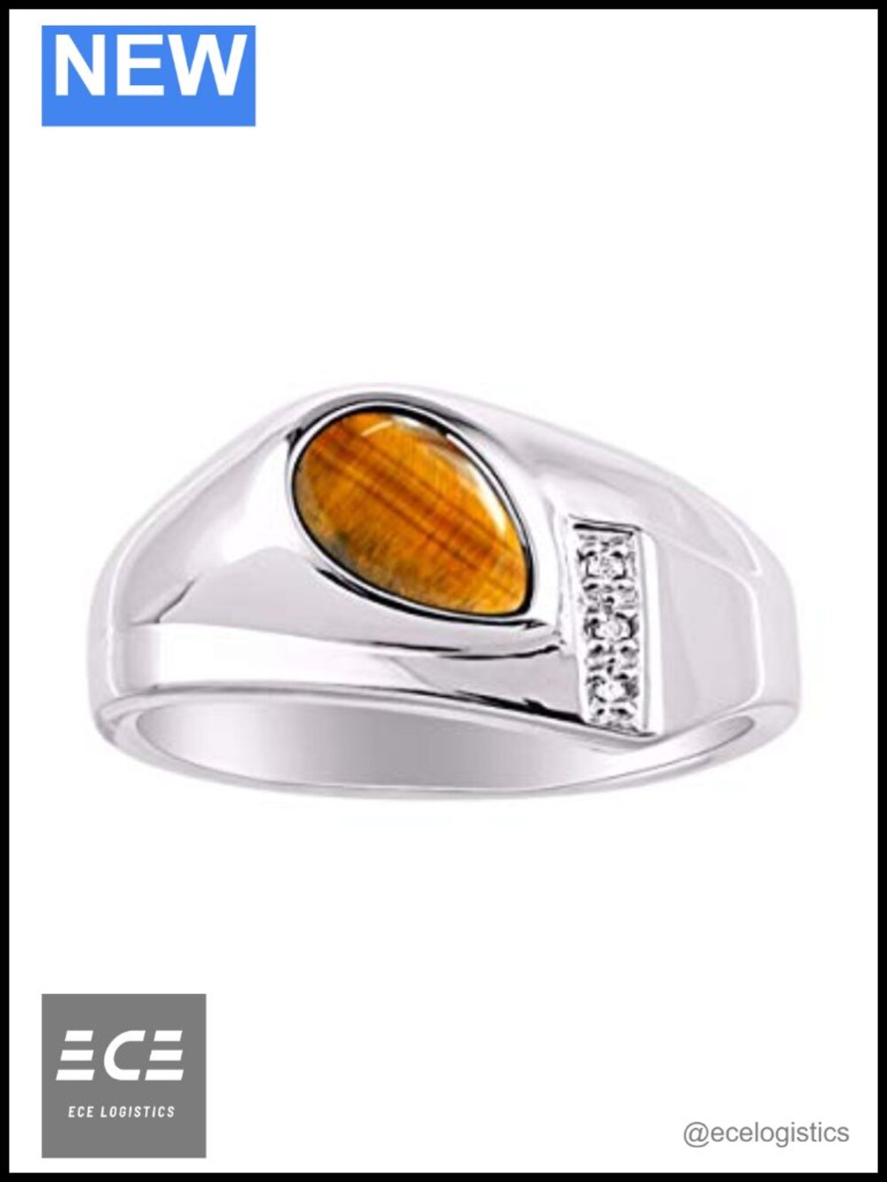 Rylos Men's Sterling Silver Pear Cabochon Tiger Eye Ring Size 8 Fine Jewelry